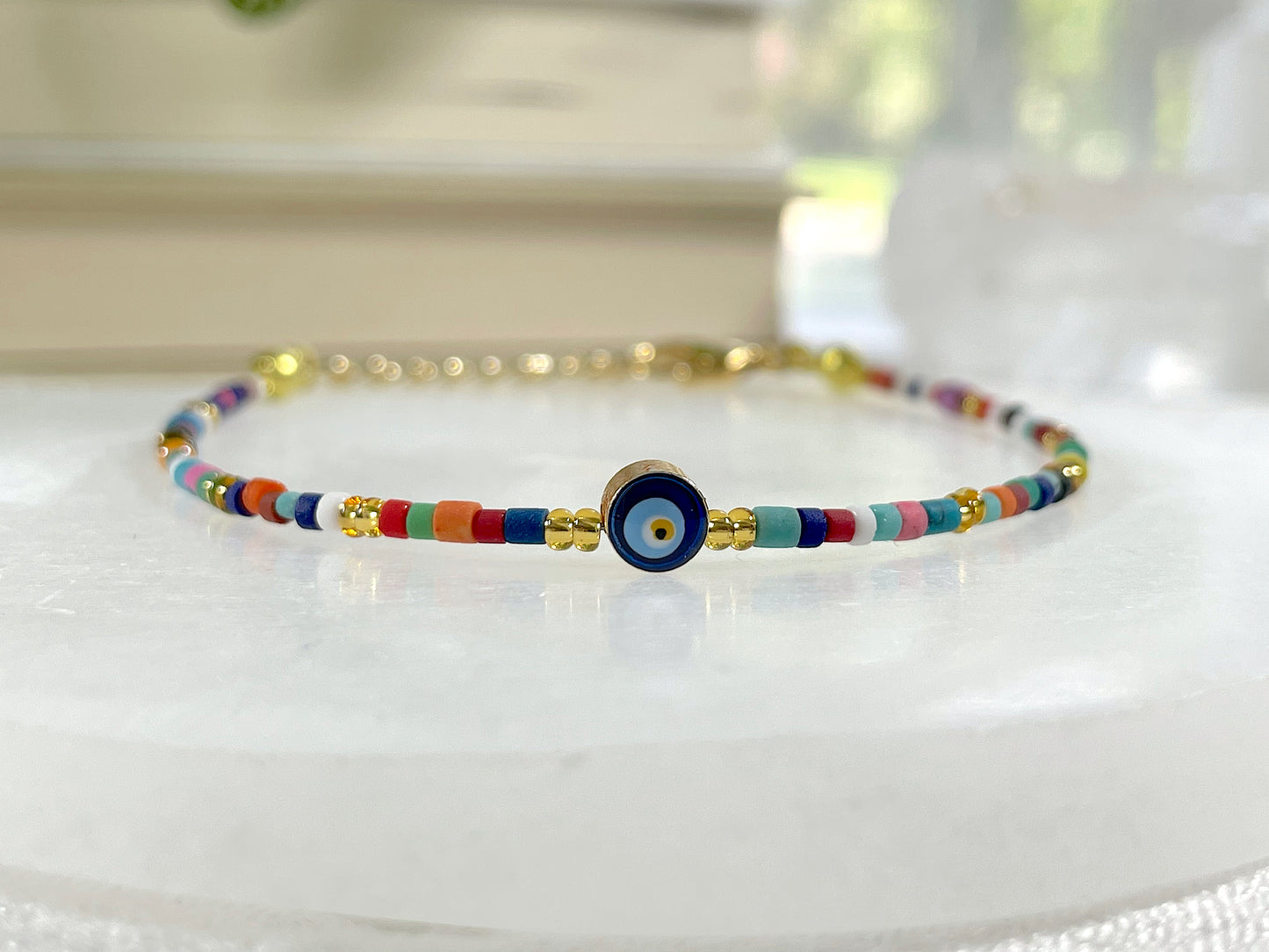 Evil Eye Bracelet, Seed Beads, Miyuki color