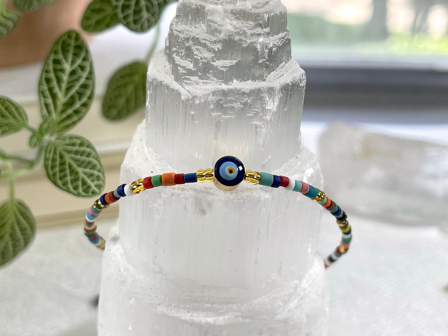 Evil Eye Bracelet, Seed Beads, Miyuki color