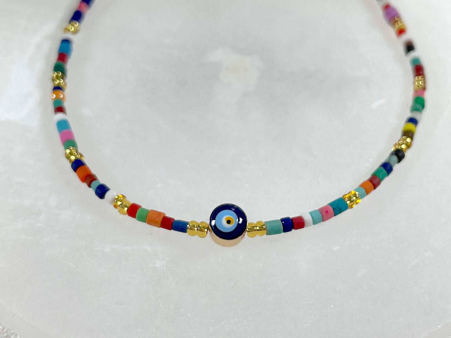 Evil Eye Bracelet, Seed Beads, Miyuki color