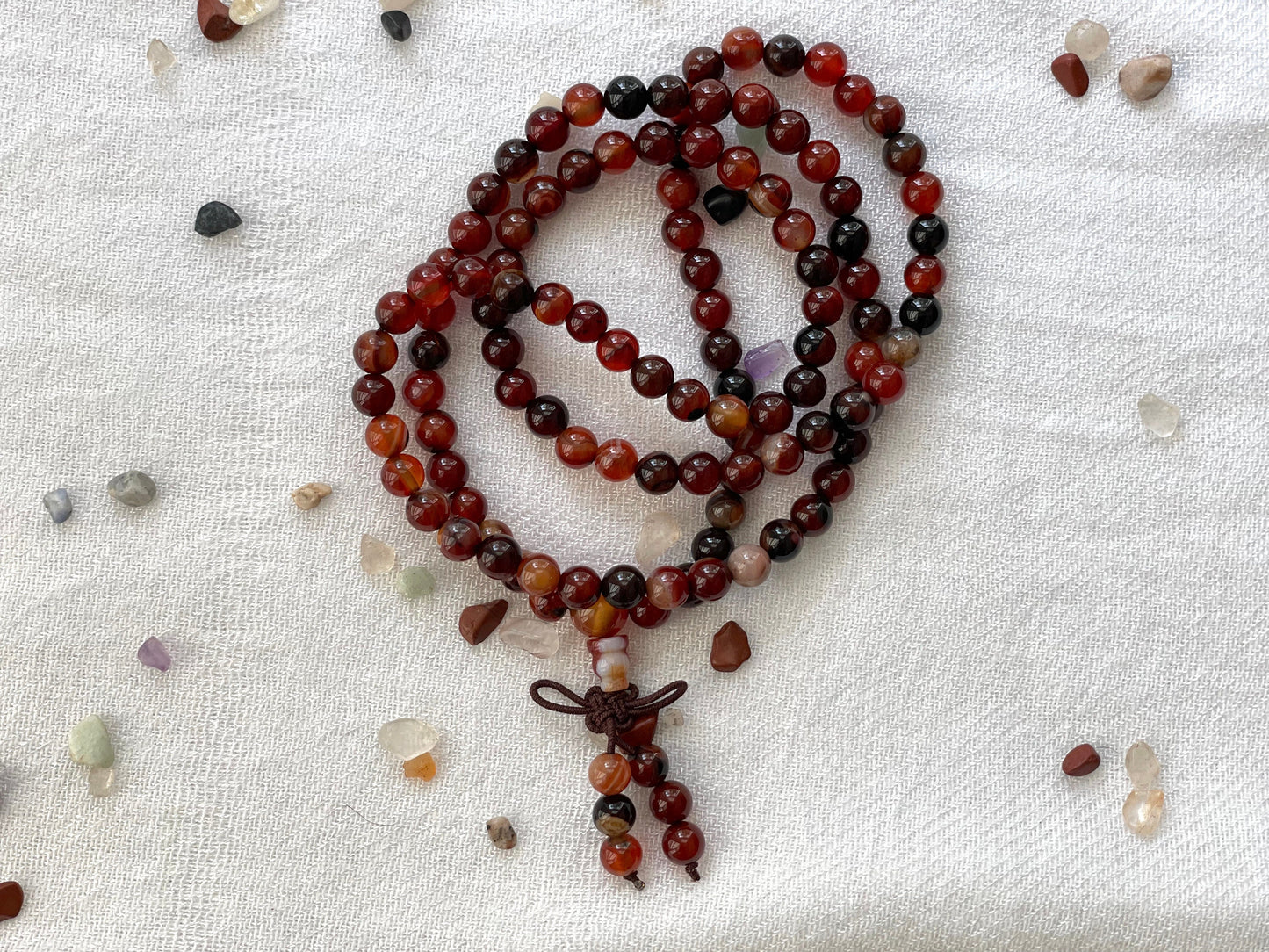 Carnelian 108 Prayer Bead Collar & Wrist Mala. Elastic