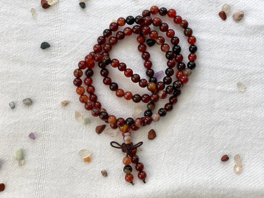 Carnelian 108 Prayer Bead Collar & Wrist Mala. Elastic