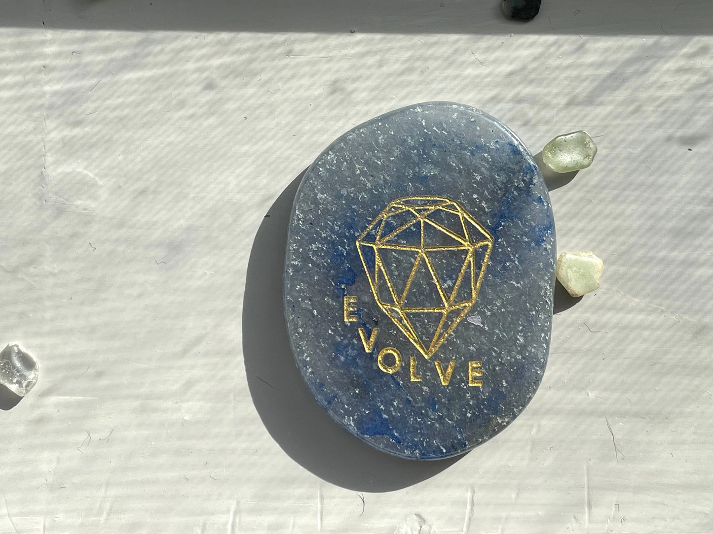 Evolve engraved Palm Stone in Blue Aventurine | Blue Quartz