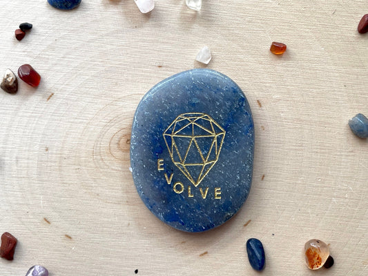 Evolve engraved Palm Stone in Blue Aventurine | Blue Quartz