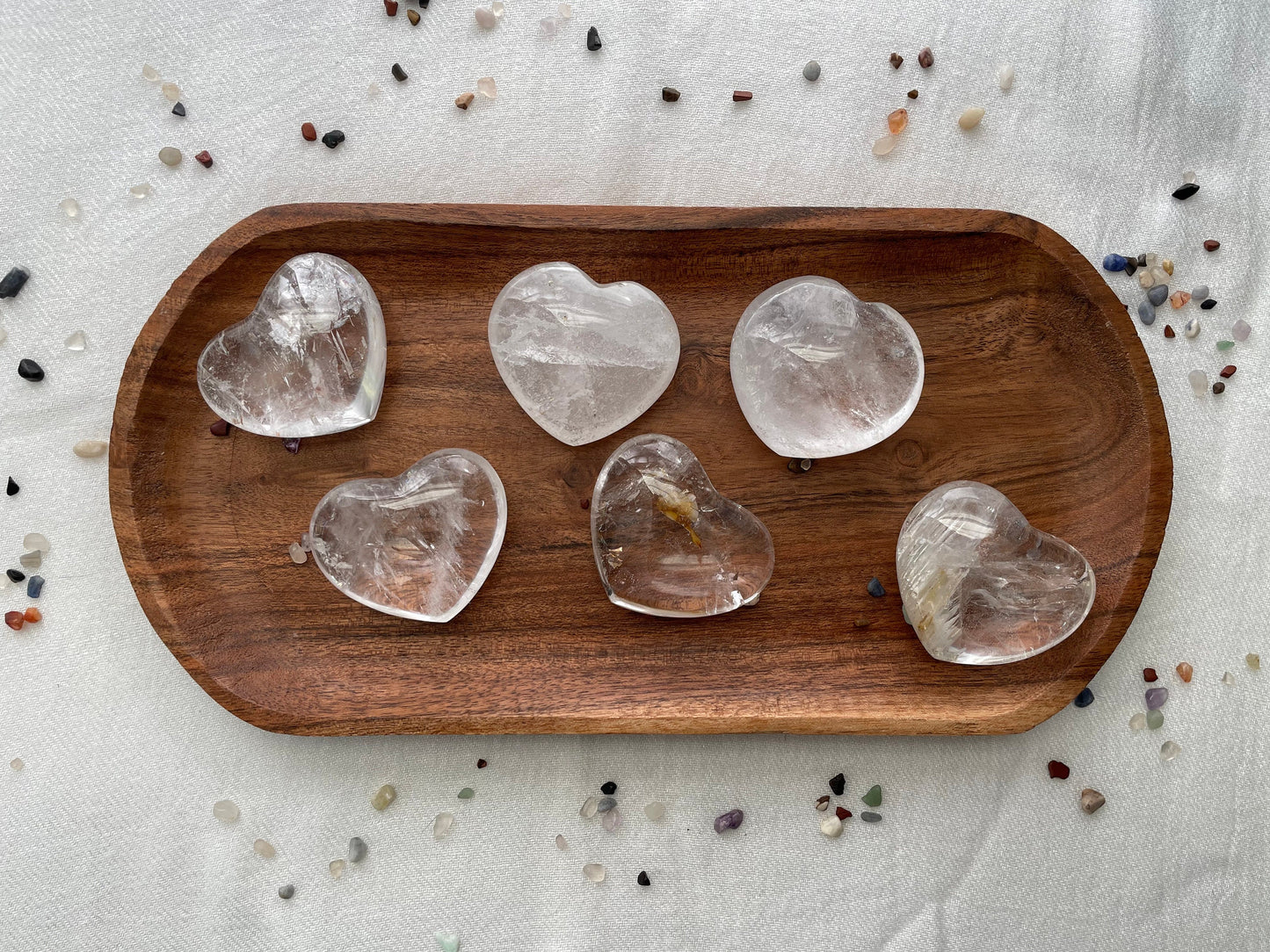Natural Clear Quartz Heart Palm Stone and Quartz points for Gridding | Crystal Carved Heart