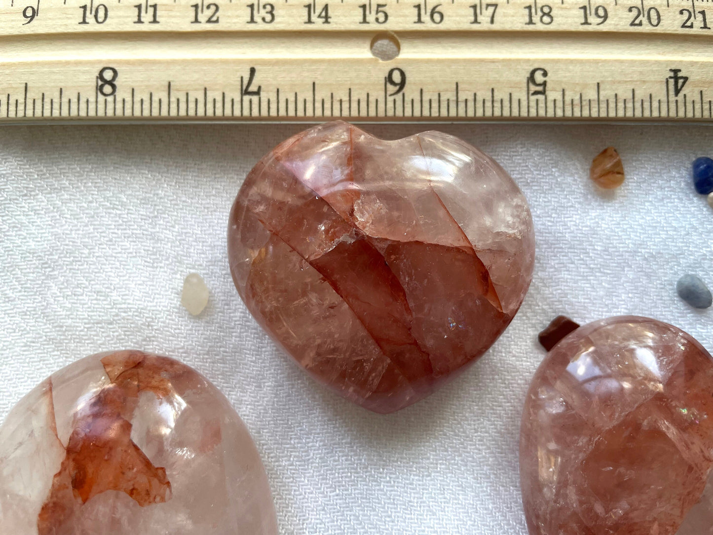 Natural Hematoid Quartz Heart and crystals points for grid | Fire Quartz Palm Stone | Crystal Carved Palm Stone