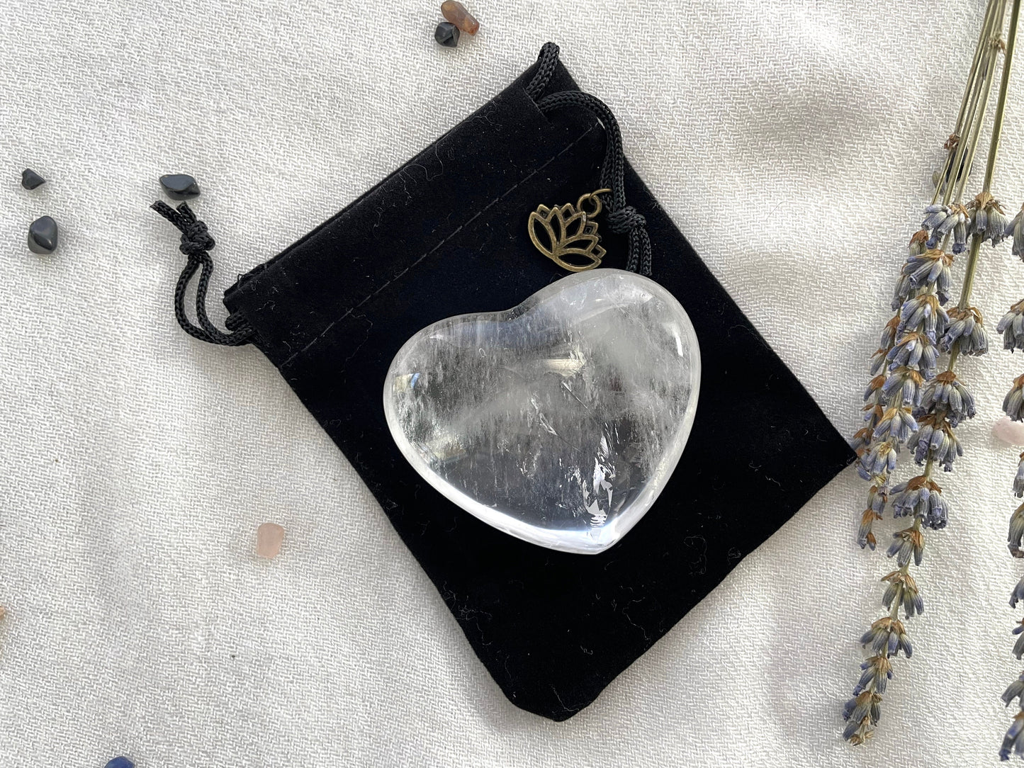 Natural Clear Quartz Heart Palm Stone and Quartz points for Gridding | Crystal Carved Heart