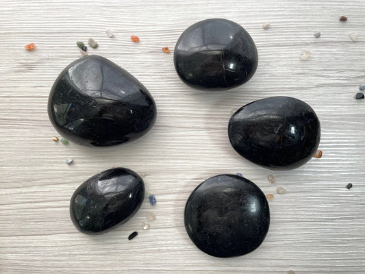 Black Tourmaline Large Pebble | Tourmaline Palm Stone | Crystal for Protection and Negative Thinking