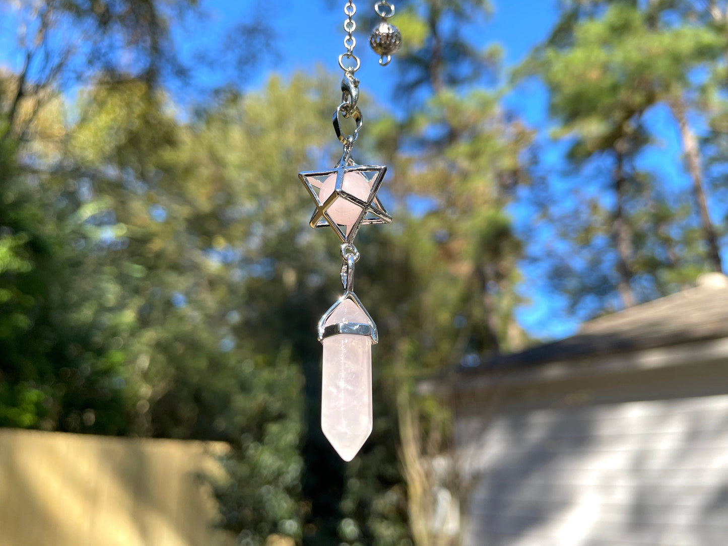 Rose Quartz Merkaba Pendulum. Reiki Infused