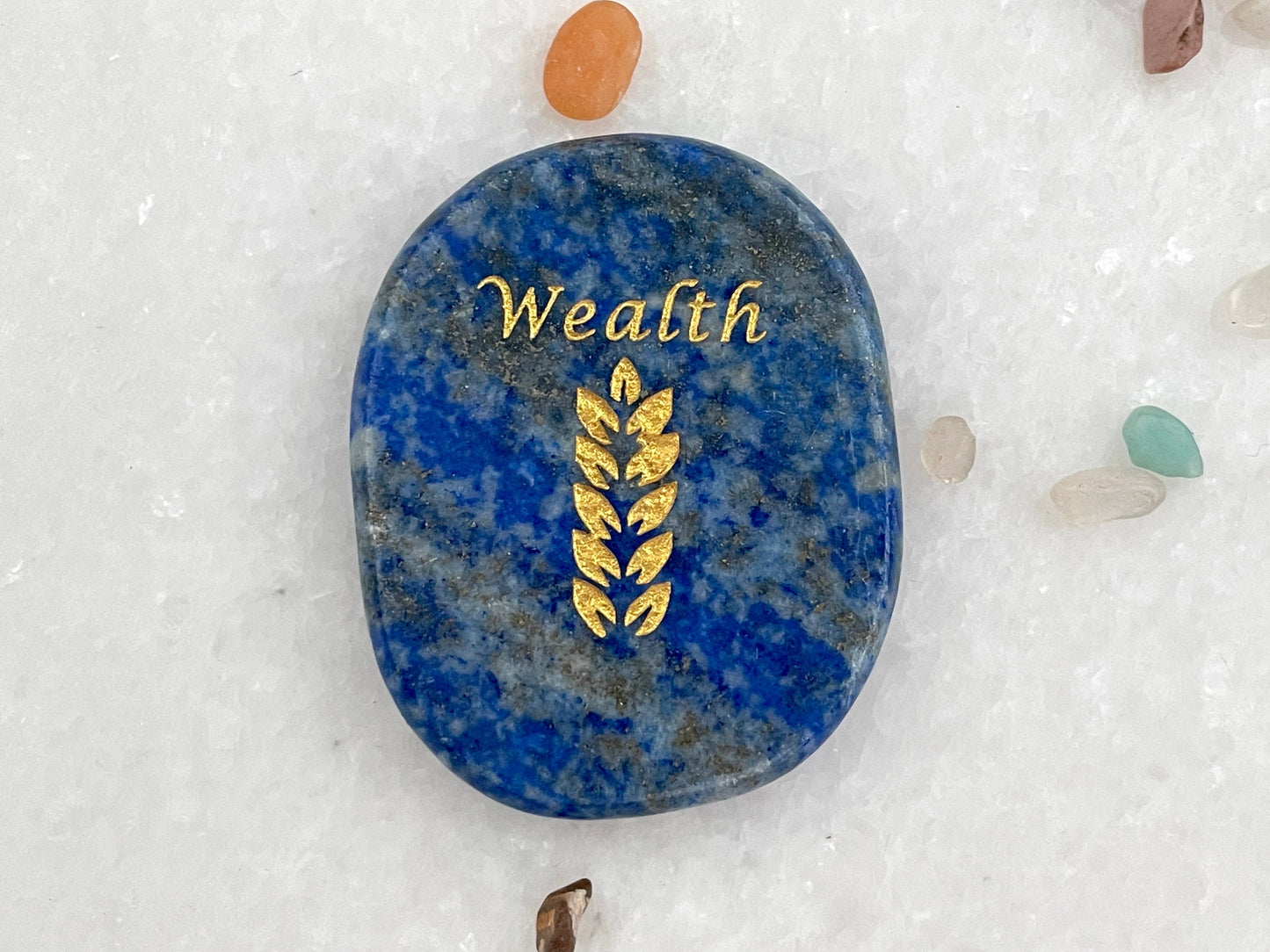 Wealth engraved Palm Stone in Lapis Lazuli
