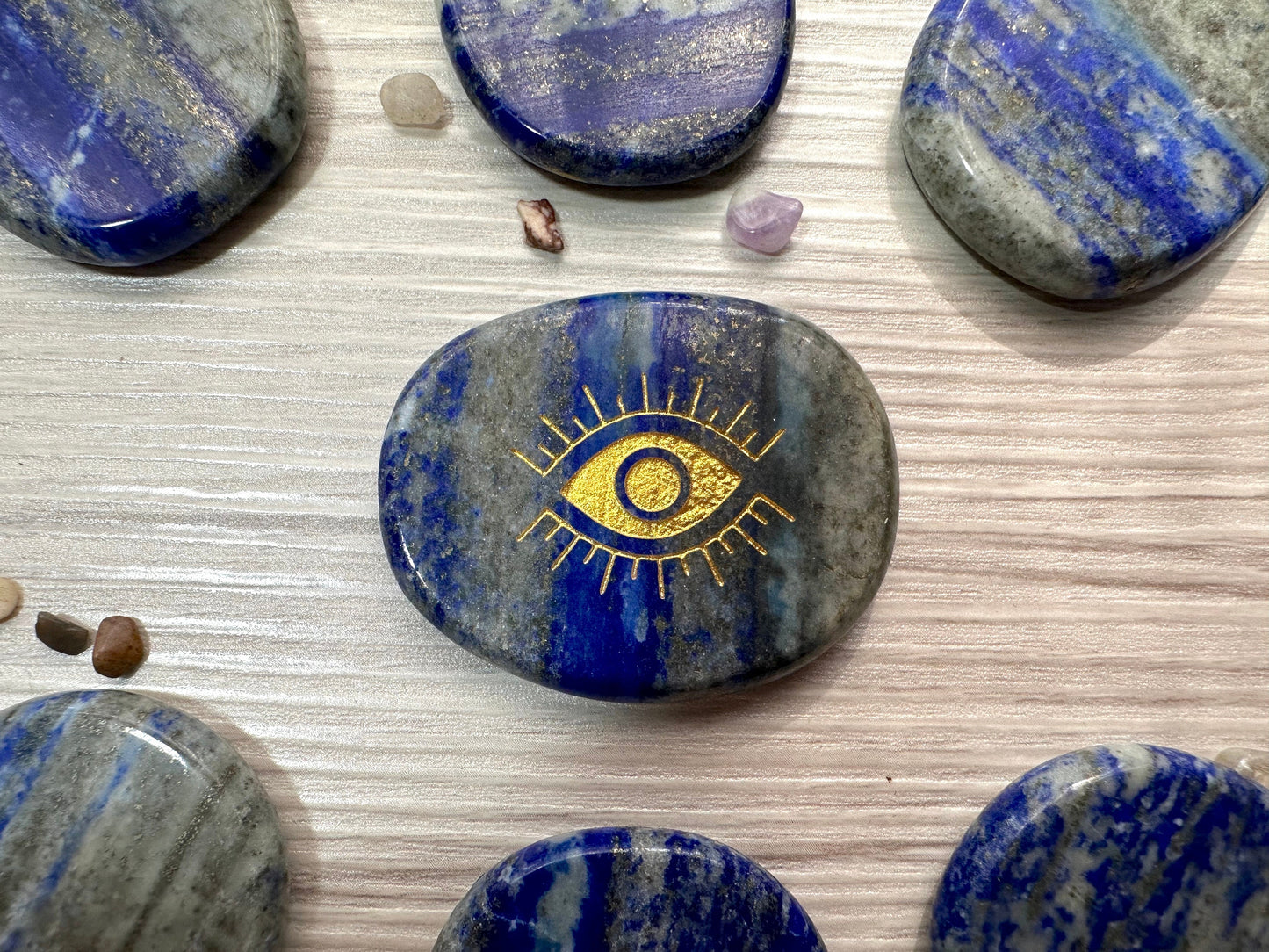 Engraved Palm Stone. Third Eye in Lapis Lazuli