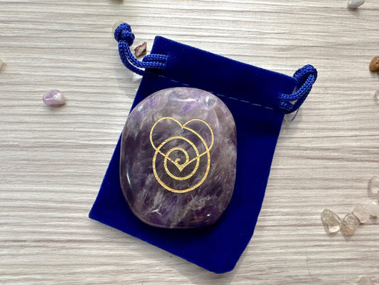 Ascending Heart, Engraved Palm stone in Amethyst